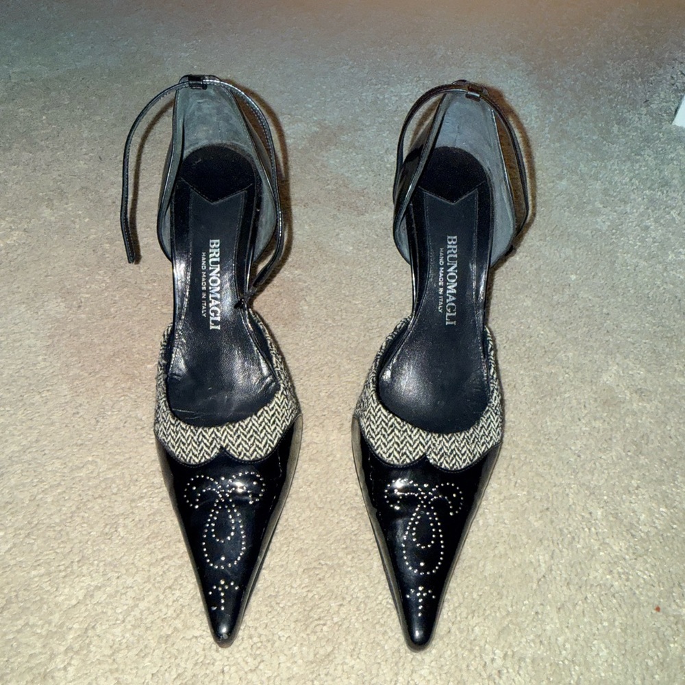 Bruno Magli Black Patent Pointed-Toe Heels | Made in Italy | Size 40